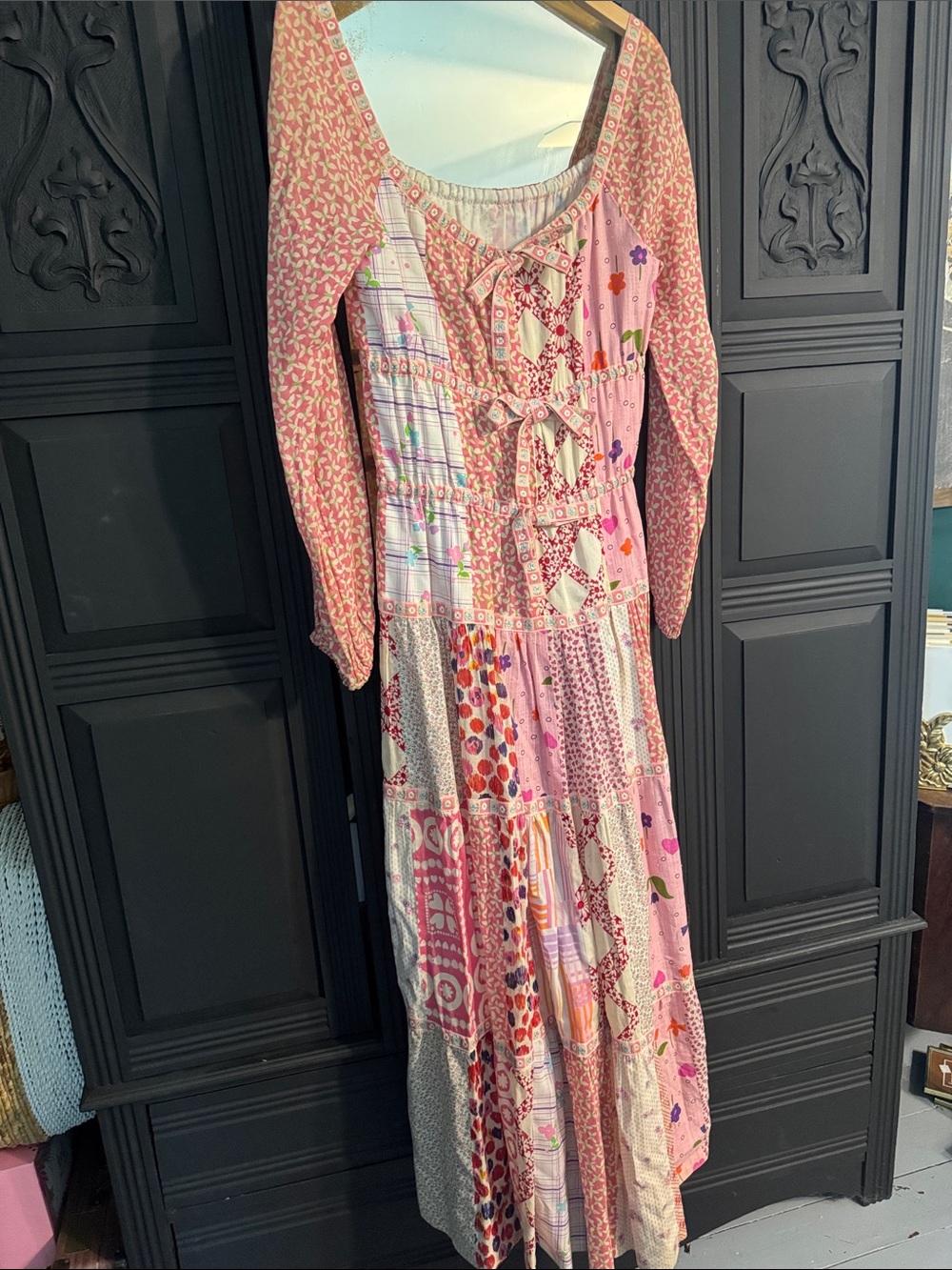 RARE Vintage Mountain Artisan Boho Patchwork Pink Maxi Dress